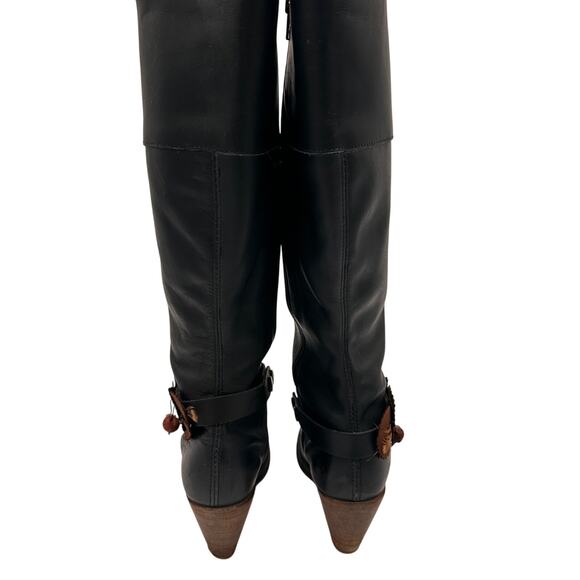 Frye Black Tall Leather Western Boots with Feather Detail Size 6 B - Picture 8 of 10